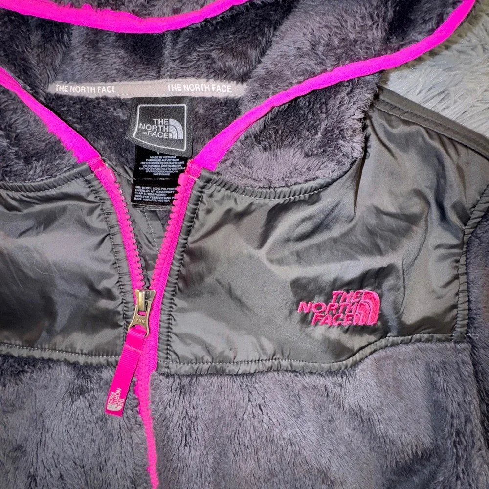 The North Face Girls XL 18 Suave Oso Full-Zip Hooded‎ Jacket Gray Pink Fleece